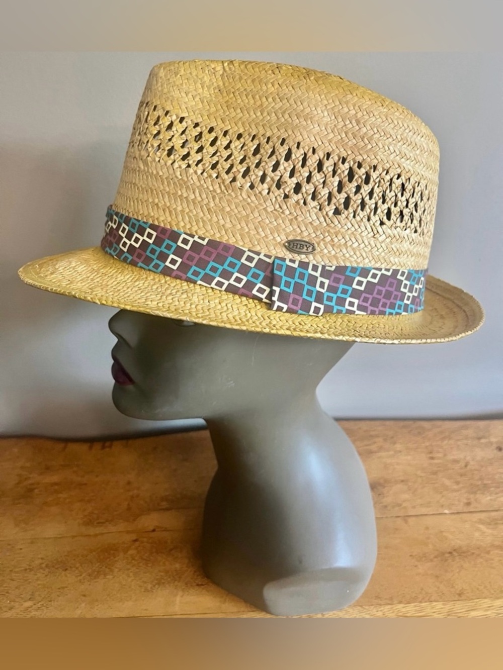 HBY Miami Paper Straw Fedora Hat Adult Medium Logo Badge unisex